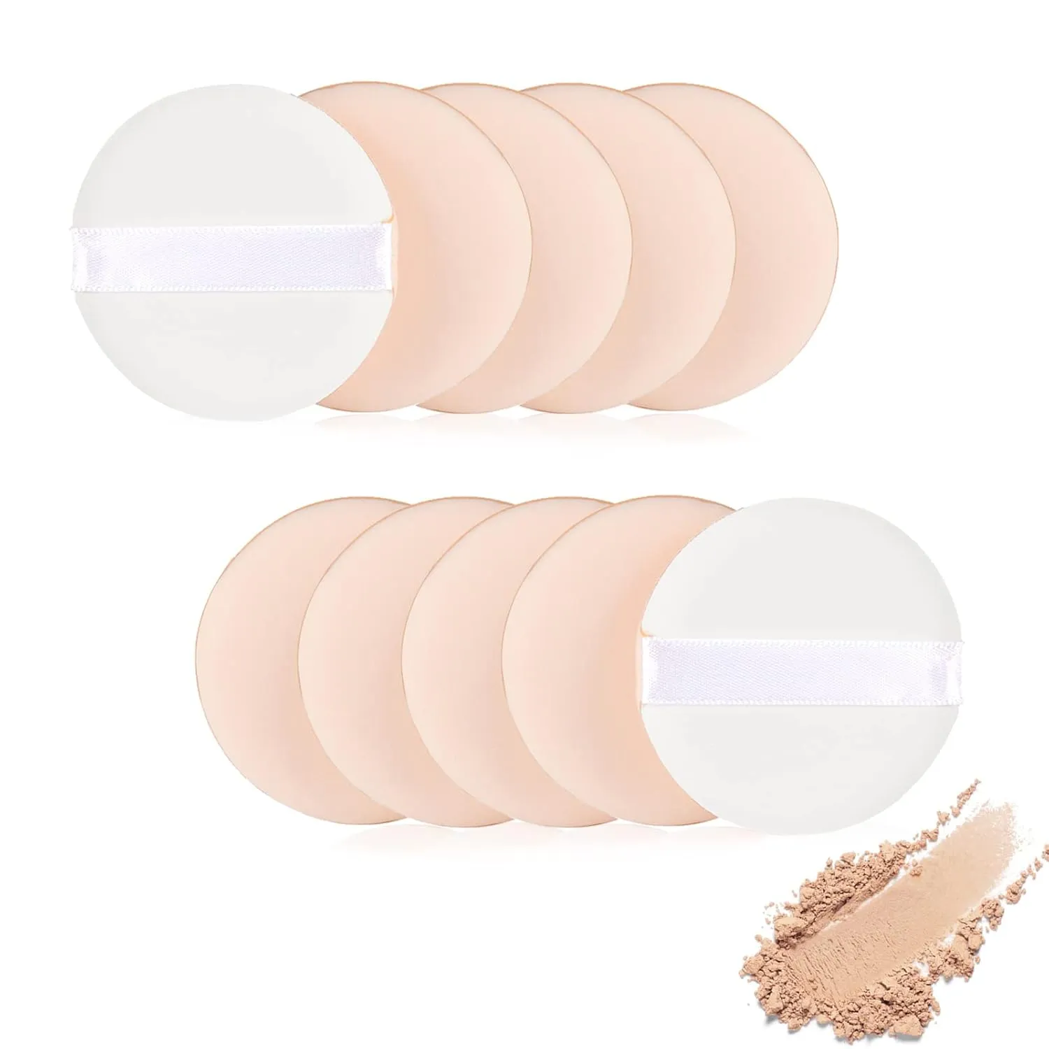 20pcs 2.2 Inch Soft Cotton Velour Sponge Powder Puff, Beige, for Foundation, BB Cream, Powder, Dry or Wet Use