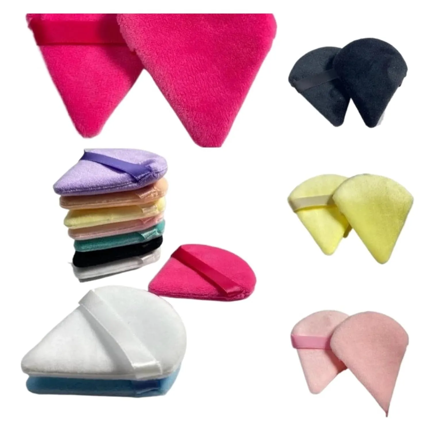 2PCS Triangle Soft Velvet Powder Makeup Puff Dry Used Powder Blusher Washable Loose Powder Puff Makeup Sponge Puffs Beauty Tools(Yellow 2PCS)
