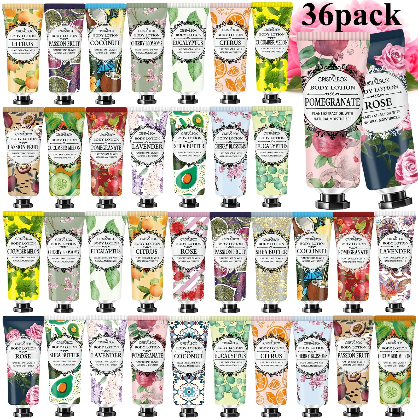 36 Pack Lotion for Dry Skin,Body Lotion for Women and Men,Valentines Day Gifts for Her,Valentines Gifts,Natural Plant Scented Body Moisturizers,Travel Size Lotion Bulk,Moisturizing Lotion Shea Butter
