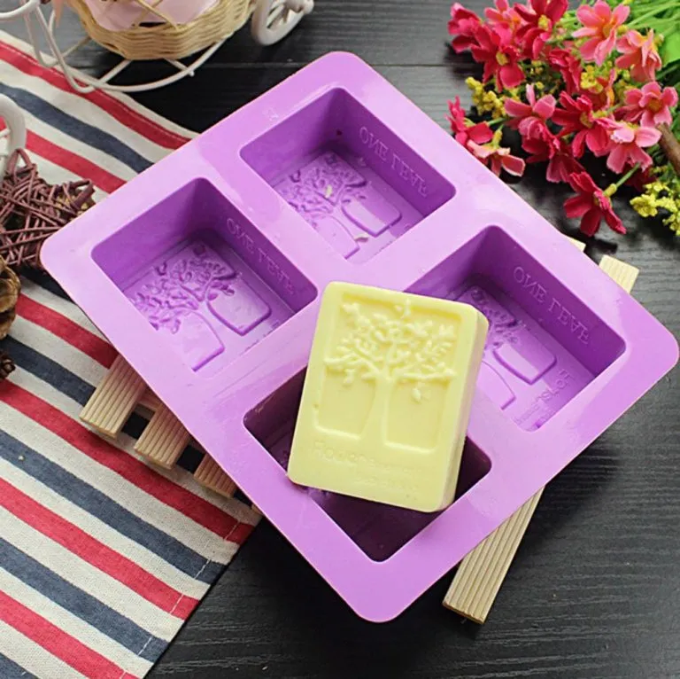 3D 4 Cavities Rectangle Life Tree Silicone Soap Mold DIY Craft Art Cake Mold Handmade Silicone Molds for Soap Candle
