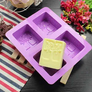 3D 4 Cavities Rectangle Life Tree Silicone Soap Mold DIY Craft Art Cake Mold Handmade Silicone Molds for Soap Candle