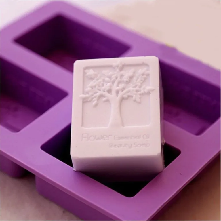 3D 4 Cavities Rectangle Life Tree Silicone Soap Mold DIY Craft Art Cake Mold Handmade Silicone Molds for Soap Candle