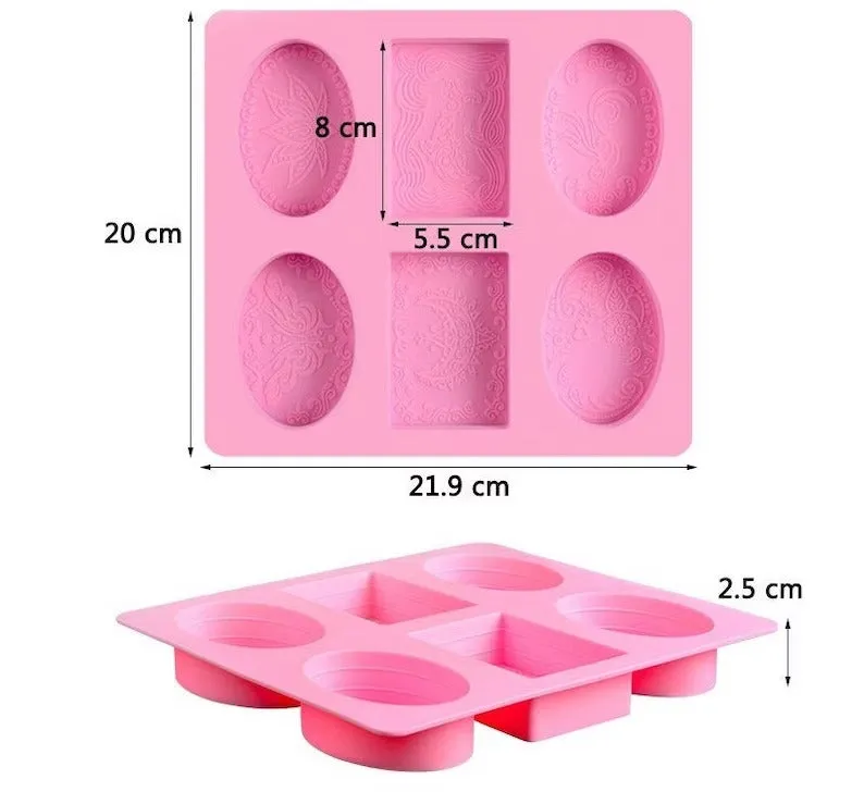 3D 4 Cavity Oval and 2 Rectangle Designs Soap Mold (Soap Weight: Approx 85g )