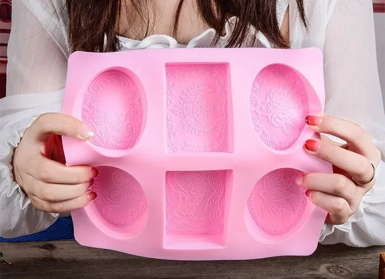 3D 4 Cavity Oval and 2 Rectangle Designs Soap Mold (Soap Weight: Approx 85g )