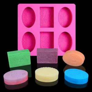 3D 4 Cavity Oval and 2 Rectangle Designs Soap Mold (Soap Weight: Approx 85g )