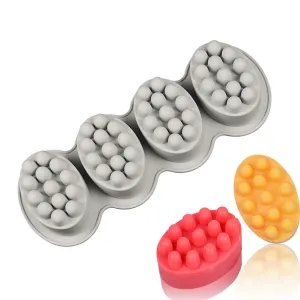 3D 4 Cavity Silicone DIY Massage Bar Handmade Soap Mold, Baking Cake Mousse Pudding Jelly Chocolate Mould Tray