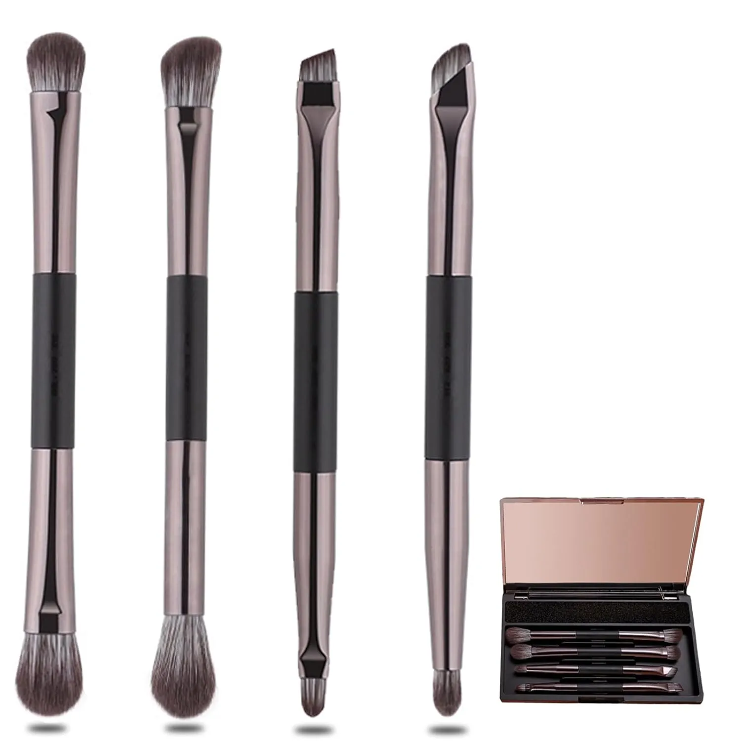 4 in 1 Makeup Brush Set with Case and Mirror  Includes Eyeshadow, Blending, Eyeliner, Concealer, and Eyebrow Brushes with Cleansing Cotton  Travel Makeup Brush Set Retractable