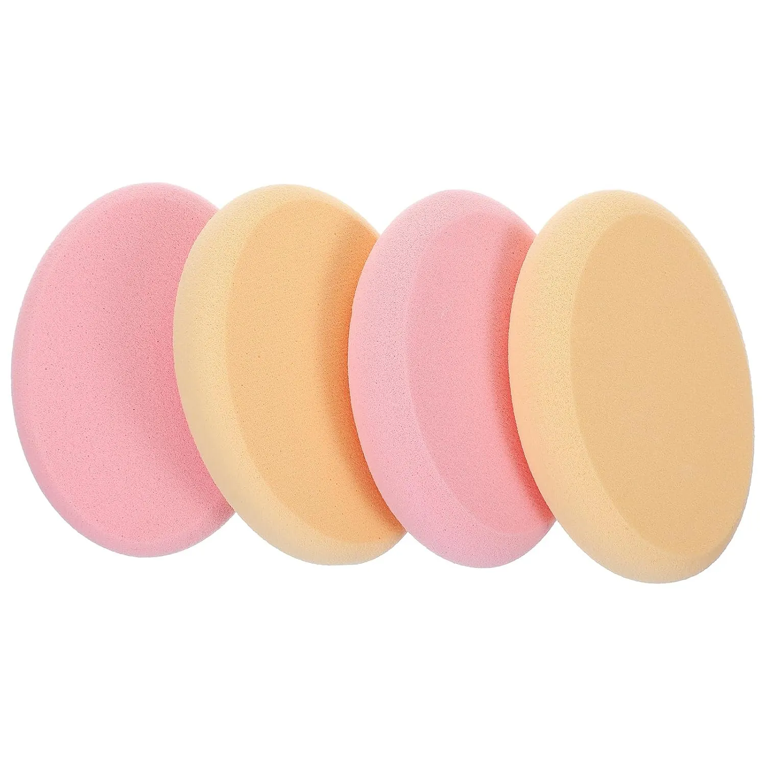 4pcs Pressed Powder Puff,Oval Face Powder Puff,Sponge Makeup Powder Puffs for Eye Foundation Blush Application Forehead Cheeks, Dry and Wet (Skin Tone and Pink)