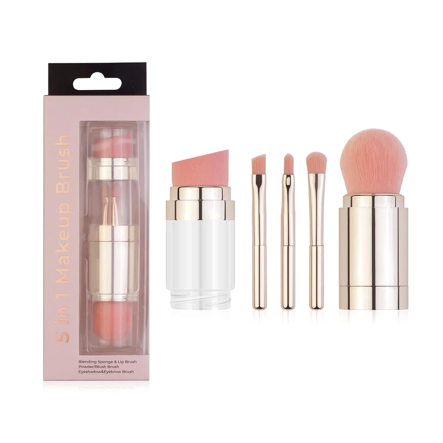 5 in 1 Makeup Brush,Beautifully Makeup Brush Kit,Portable Super Soft Fiber Cosmetic Loose Powder Eyeshadow Brushes, Premium Synthetic Powder Concealers Lip Brush for Women(Electrogilding)