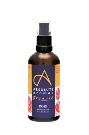Absolute Aromas Certified Organic Bulgarian Rose Water 100ml - Pure, Natural, Nourishing and Hydrating Facial Toner Spray - Suitable for All Skin Types - Glass Bottle with Spray Top 100 ml (Pack of 1)