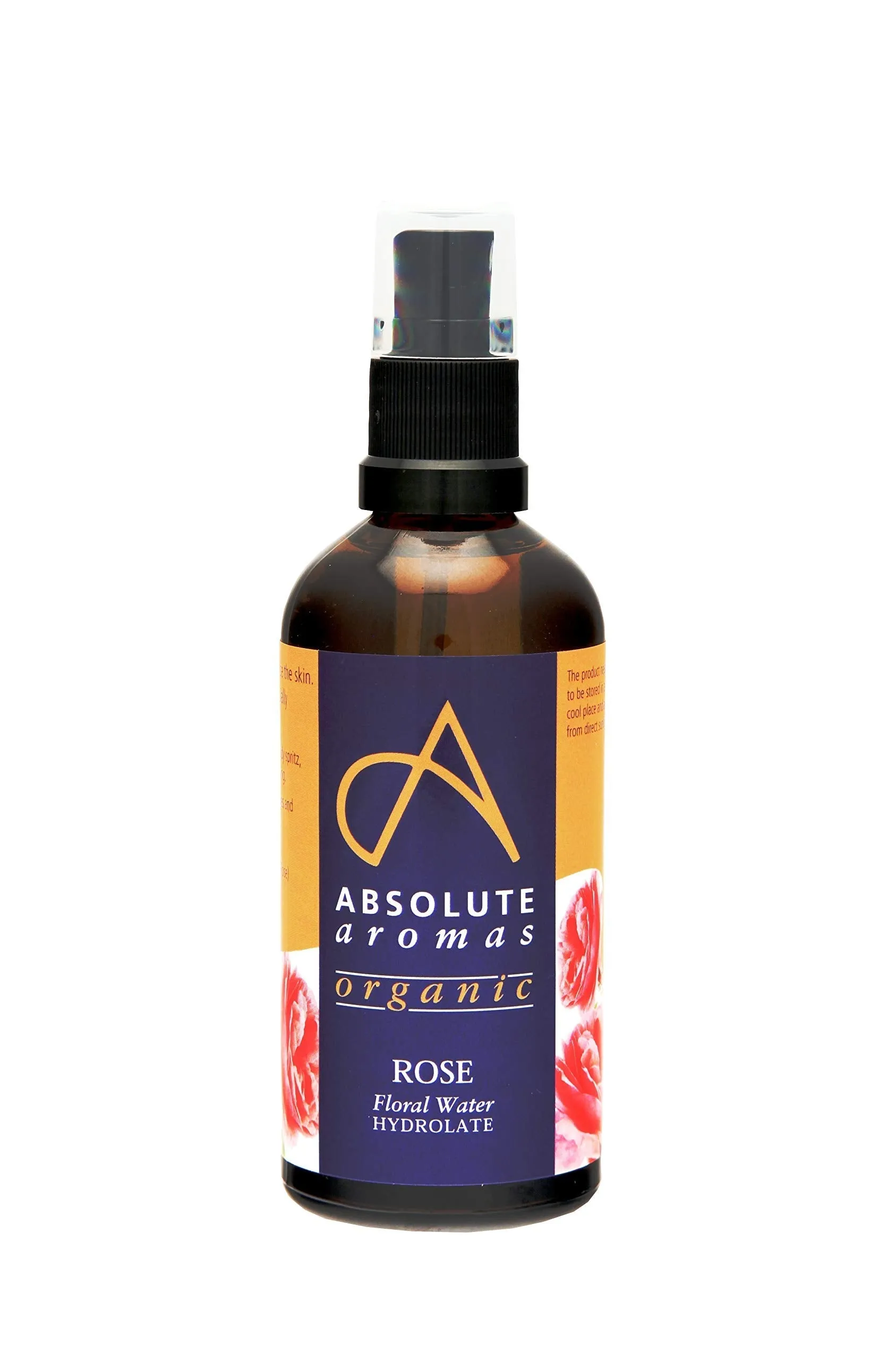 Absolute Aromas Certified Organic Bulgarian Rose Water 100ml - Pure, Natural, Nourishing and Hydrating Facial Toner Spray - Suitable for All Skin Types - Glass Bottle with Spray Top 100 ml (Pack of 1)