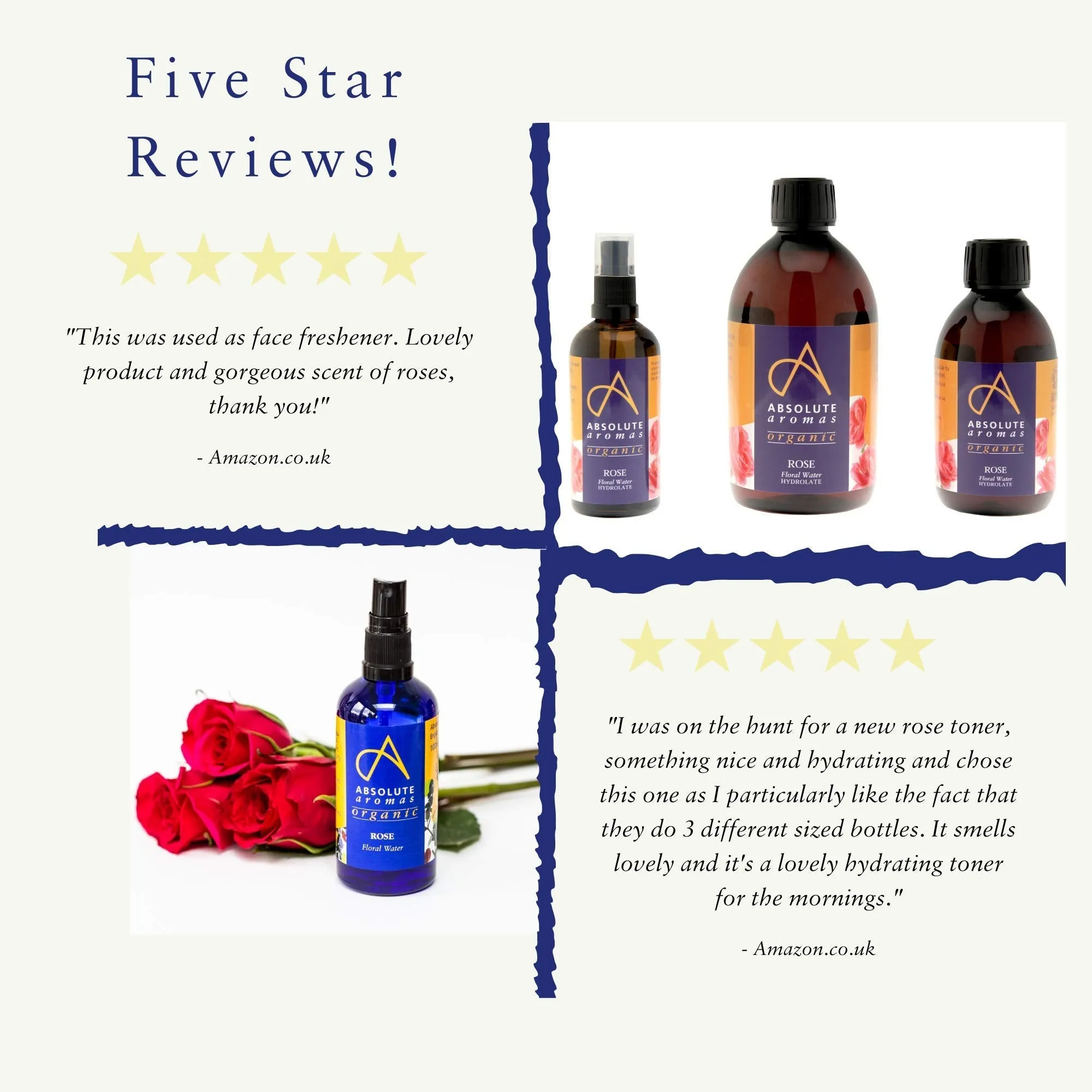 Absolute Aromas Certified Organic Bulgarian Rose Water 100ml - Pure, Natural, Nourishing and Hydrating Facial Toner Spray - Suitable for All Skin Types - Glass Bottle with Spray Top 100 ml (Pack of 1)