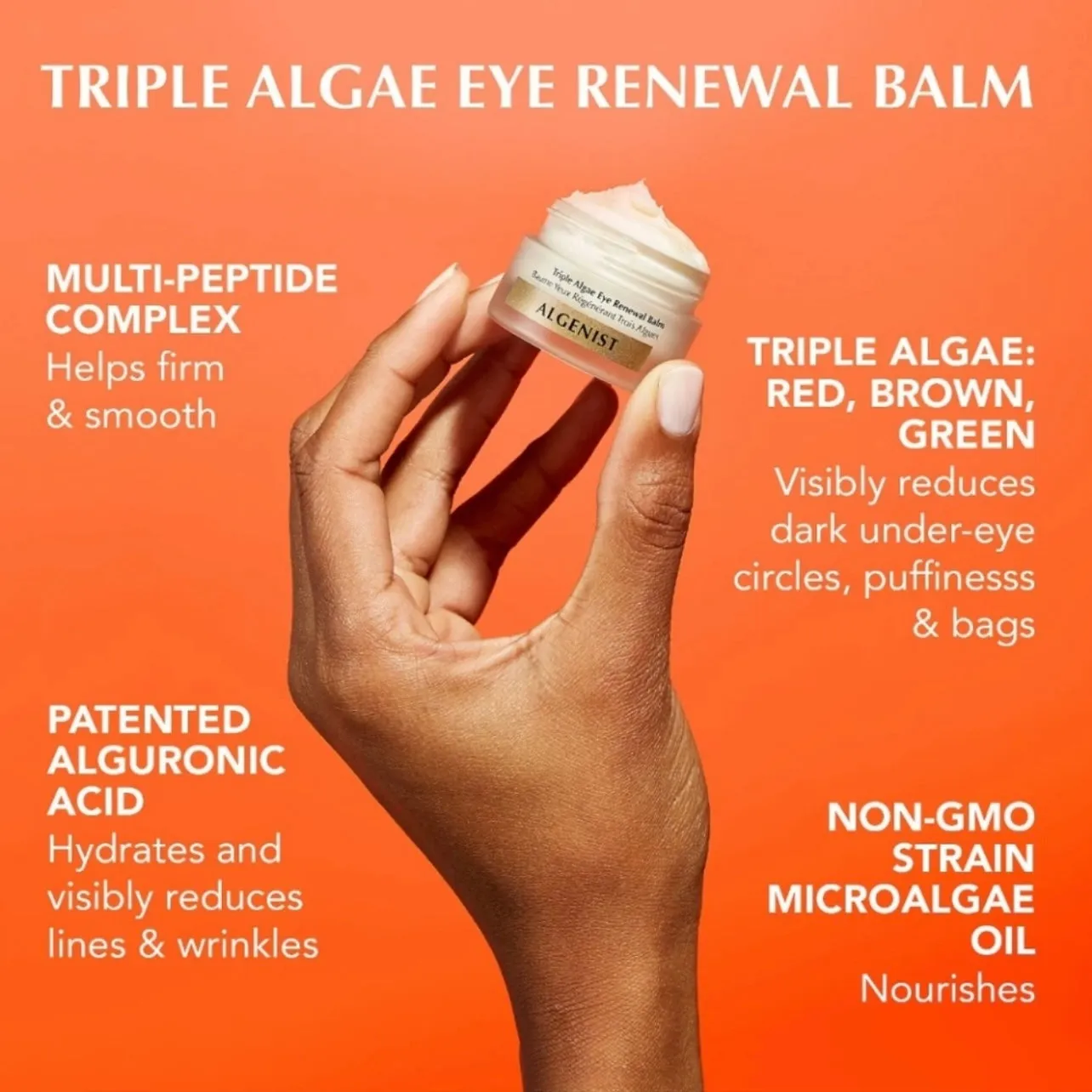 Algenist Triple Algae Eye Renewal Balm, Anti aging Vegan Eye Cream, Dark Circle Bag Remover, Standard Size 15ml/.5