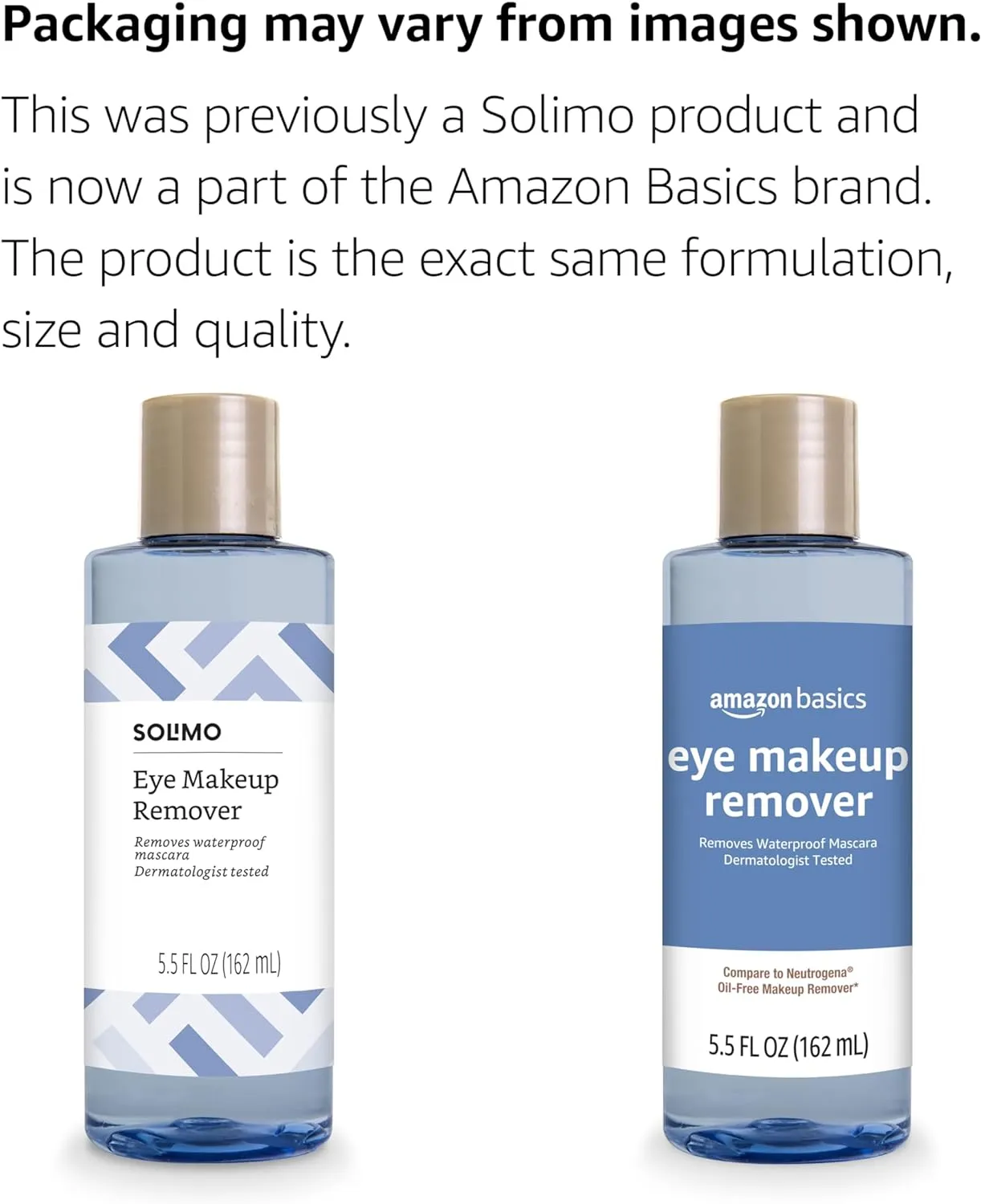 Amazon Basics Eye Makeup Remover, Removes Waterproof Mascara, Dermatologist Tested, Fragrance Free, 5.5 Fl Oz (Pack of 2)