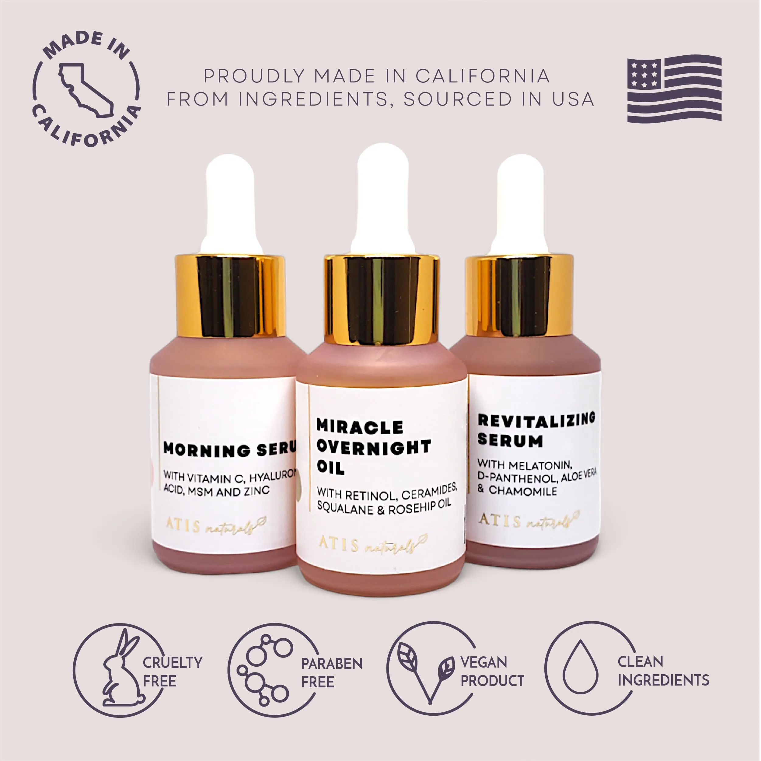 ATIS Facial Serum 3 Pack, Vitamin C Serum, Retinol Serum and Hyaluronic Acid Serum For Anti Aging & Wrinkle - Boost Skin Collagen, Hydrate & Plump Skin