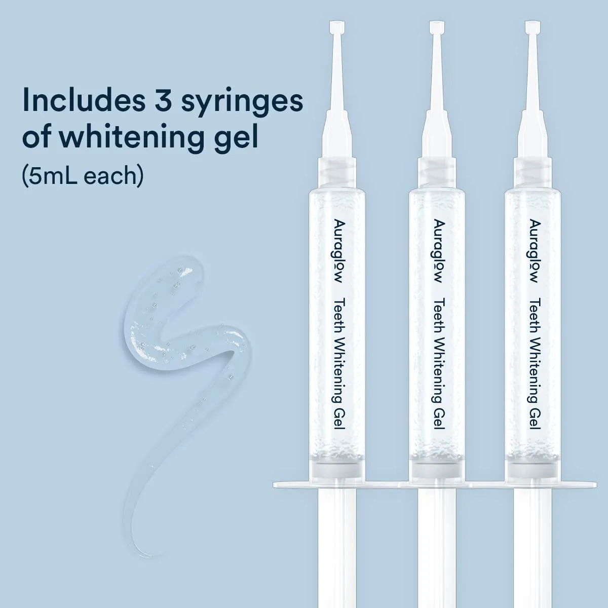 Auraglow 9% Teeth Whitening Gel Syringe Refill Pack, 9% Hydrogen Peroxide, 30 Whitening Treatments, (3) 5mL Whitening Gel Syringes, Sensitive Teeth Whitening 9% Hydrogen Peroxide - Mint