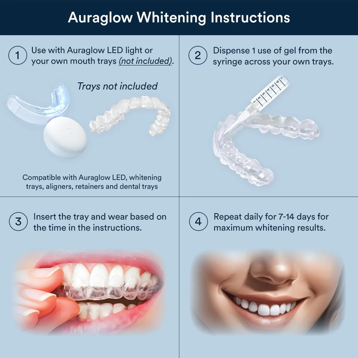 Auraglow 9% Teeth Whitening Gel Syringe Refill Pack, 9% Hydrogen Peroxide, 30 Whitening Treatments, (3) 5mL Whitening Gel Syringes, Sensitive Teeth Whitening 9% Hydrogen Peroxide - Mint