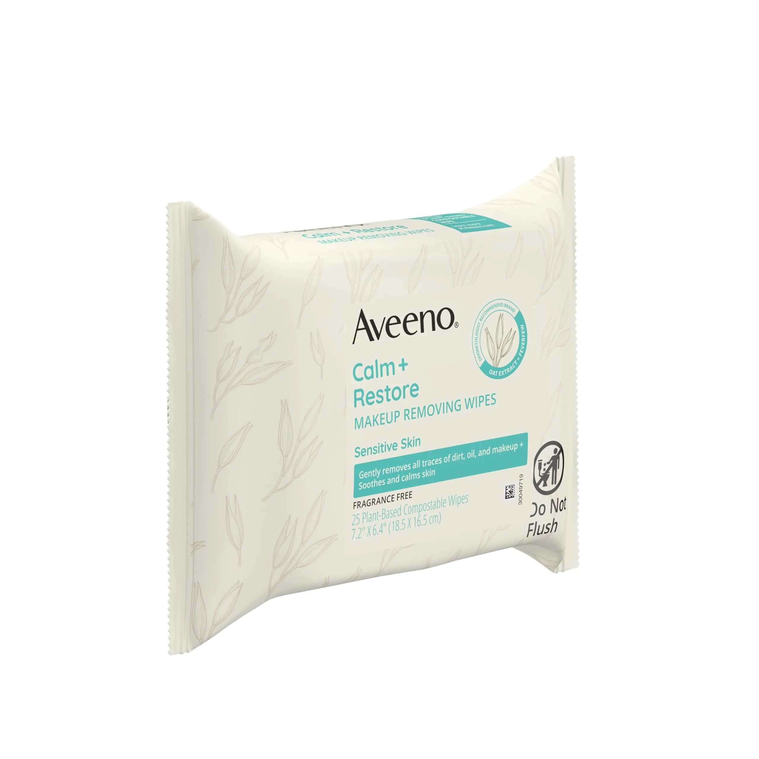 Aveeno Calm   Restore Nourishing Makeup Remover Face Wipes, Fragrance Free Facial Cleansing Towelettes with Oat Extract & Calming Feverfew, Alcohol Free, 100% Plant-Based Cloth, 25 ct