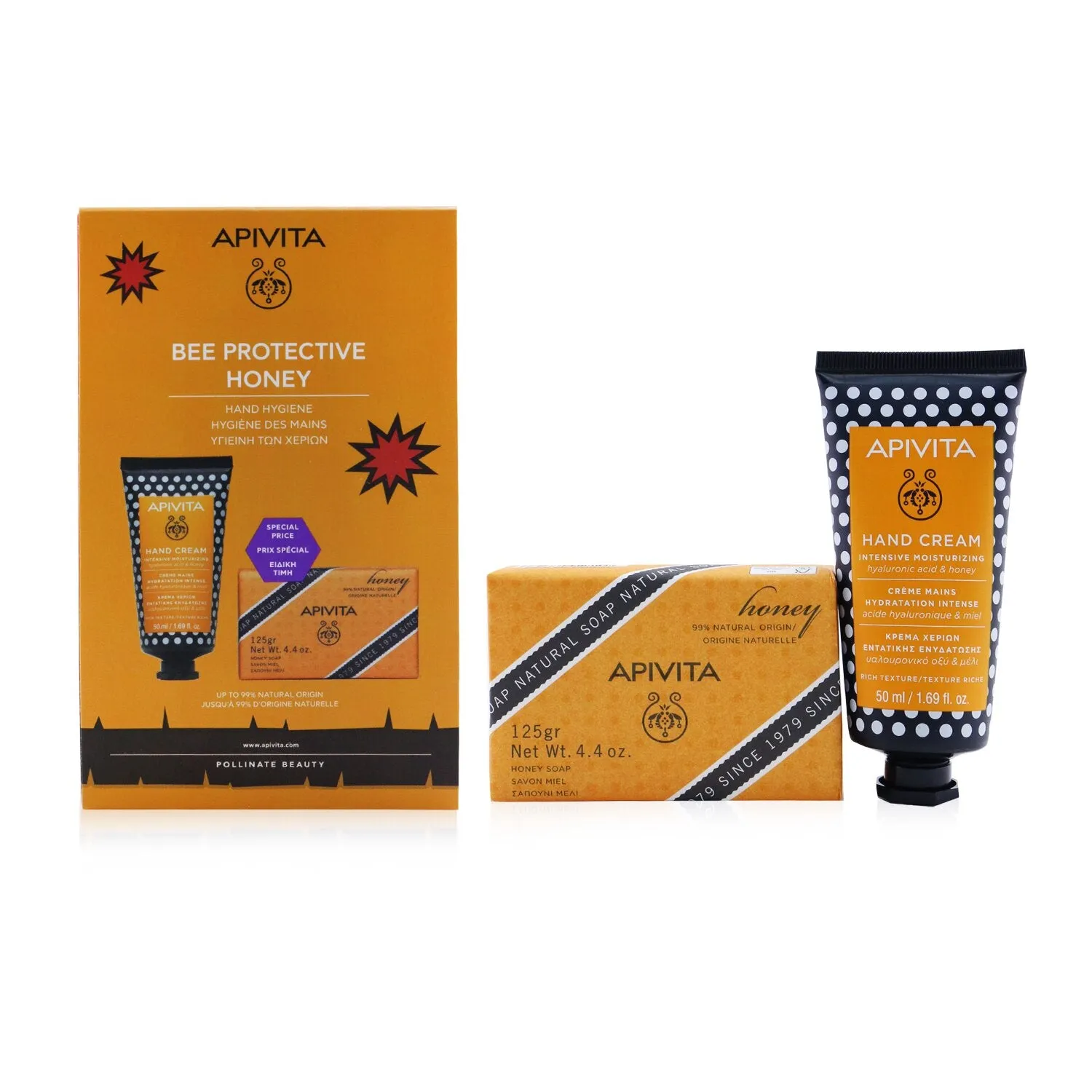 Bee Protective Honey Set: Hand Cream Hyaluronic Acid & Honey 50ml  Natural Soap Honey 125g