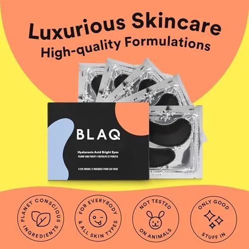 BLAQ Eye Mask, Eye Masks for Dark Circles and Puffiness, Under Eye Mask with Snow Mushroom, Green Tea Extract, Brown and Red Algae, Vegan and Cruelty-Free Under Eye Masks, Snow Circles, 5-Pack