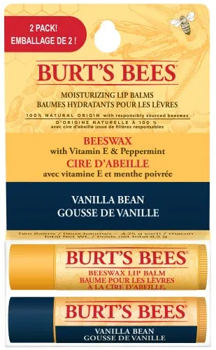 Burt’s Bees® Beeswax & Vanilla Bean Lip Balm 2 pack, 8.5 g