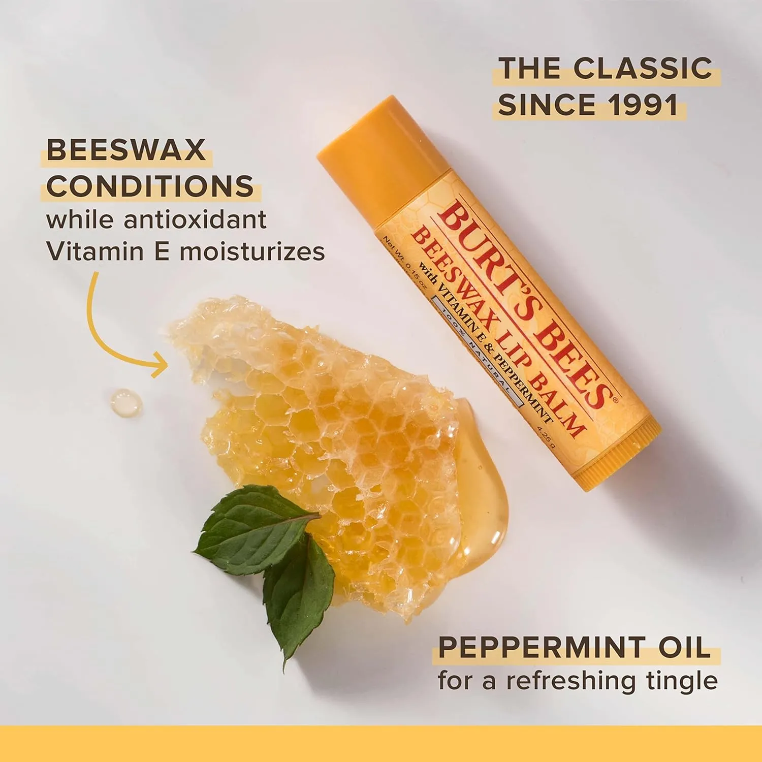 Burt's Bees Lip Balm Stocking Stuffers, Moisturizing Lip Care Christmas Gifts, Original Beeswax with Vitamin E & Peppermint Oil, 100% Natural, 4 Count (Pack of 1)