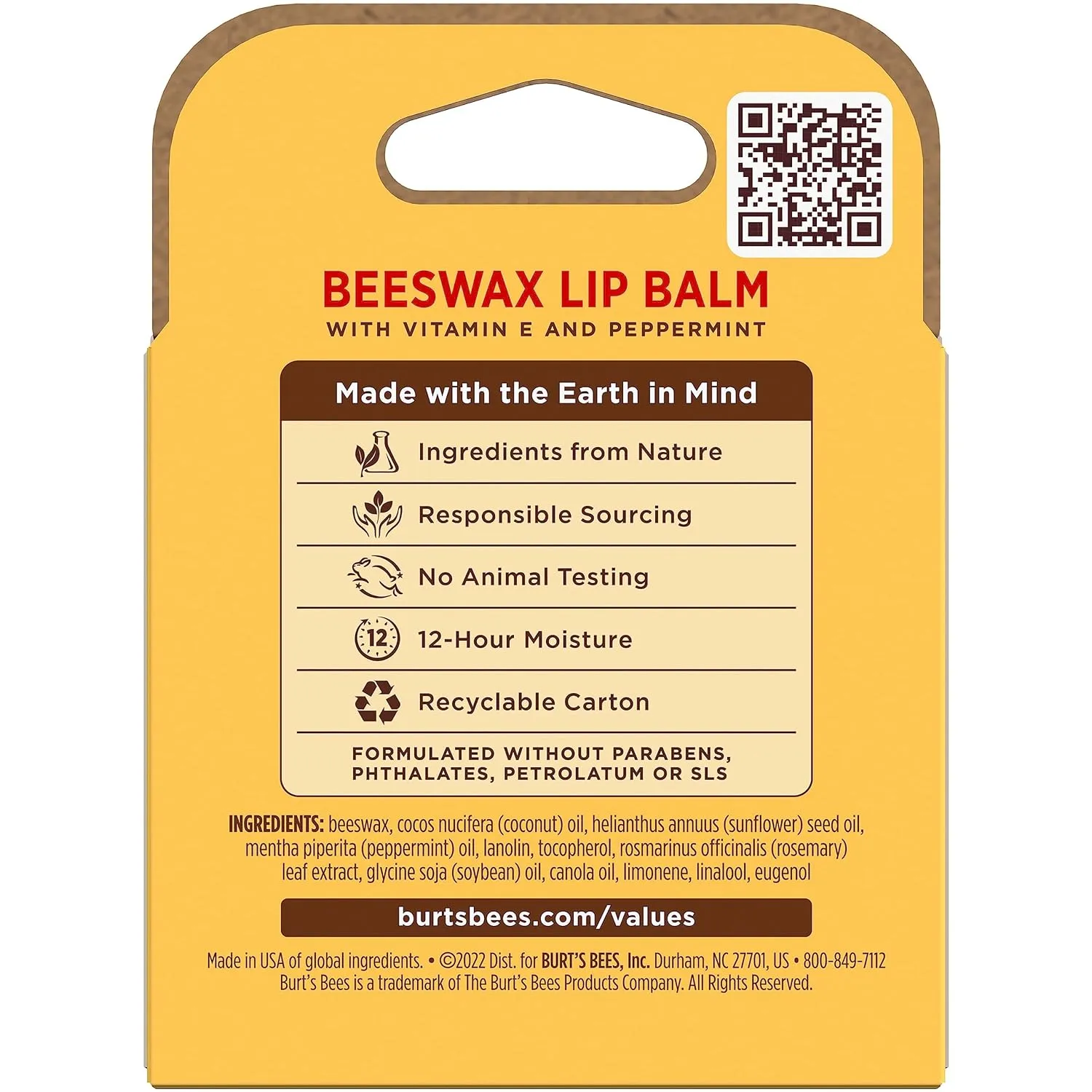 Burt's Bees Lip Balm Stocking Stuffers, Moisturizing Lip Care Christmas Gifts, Original Beeswax with Vitamin E & Peppermint Oil, 100% Natural, 4 Count (Pack of 1)