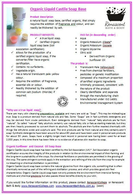 Castile Liquid Organic Soap Base Ready To Use (SLS / Palm Free)