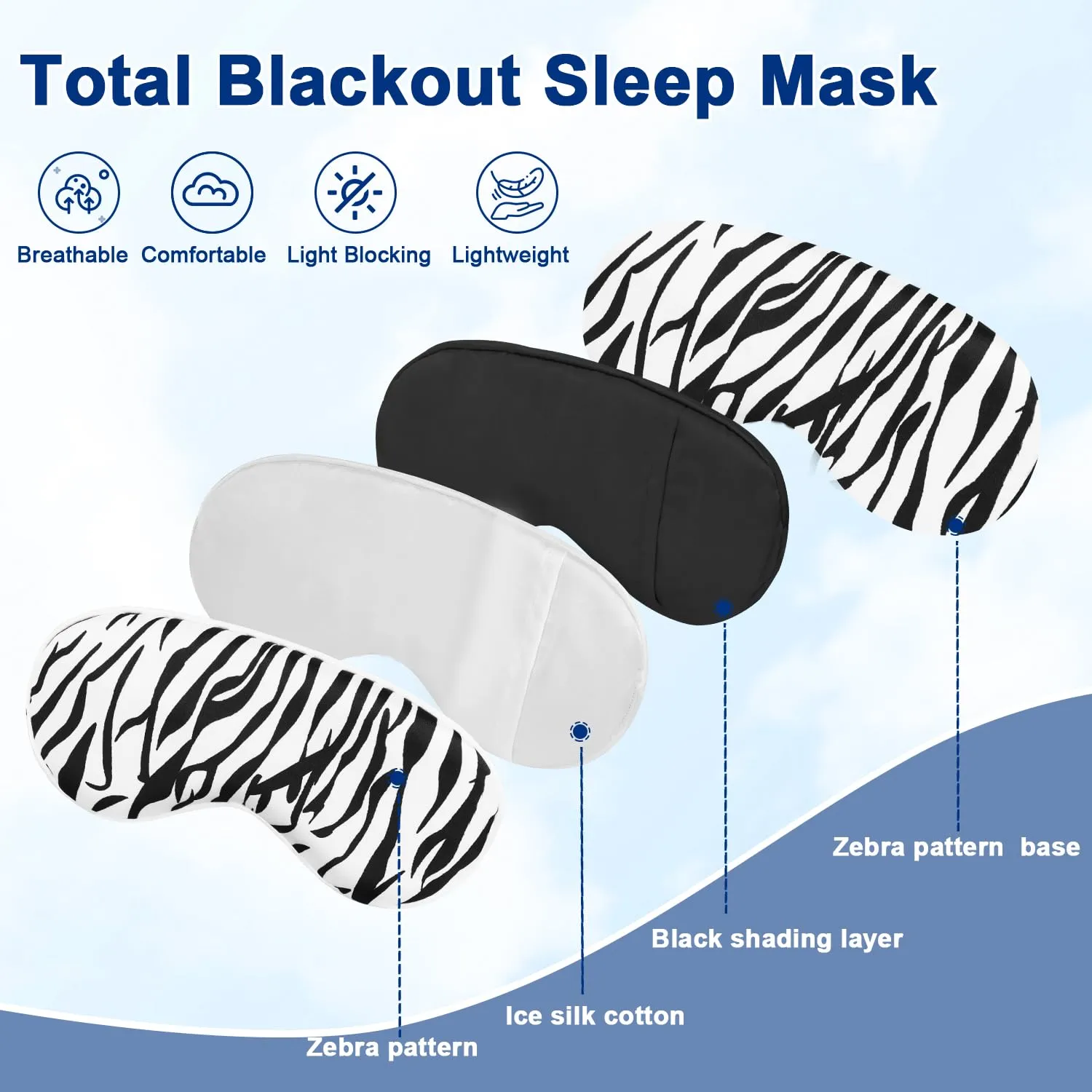 Cavoilu Sleep mask w/Cooling Gel Eye Mask, 2Packs Heated Eye Mask for Sleeping, Reusable Ice Silk Blackout Eye Cover Sleeping Mask for Travel, Home, Office, Yoga, Stocking Stuffers (Zebra Leopard)