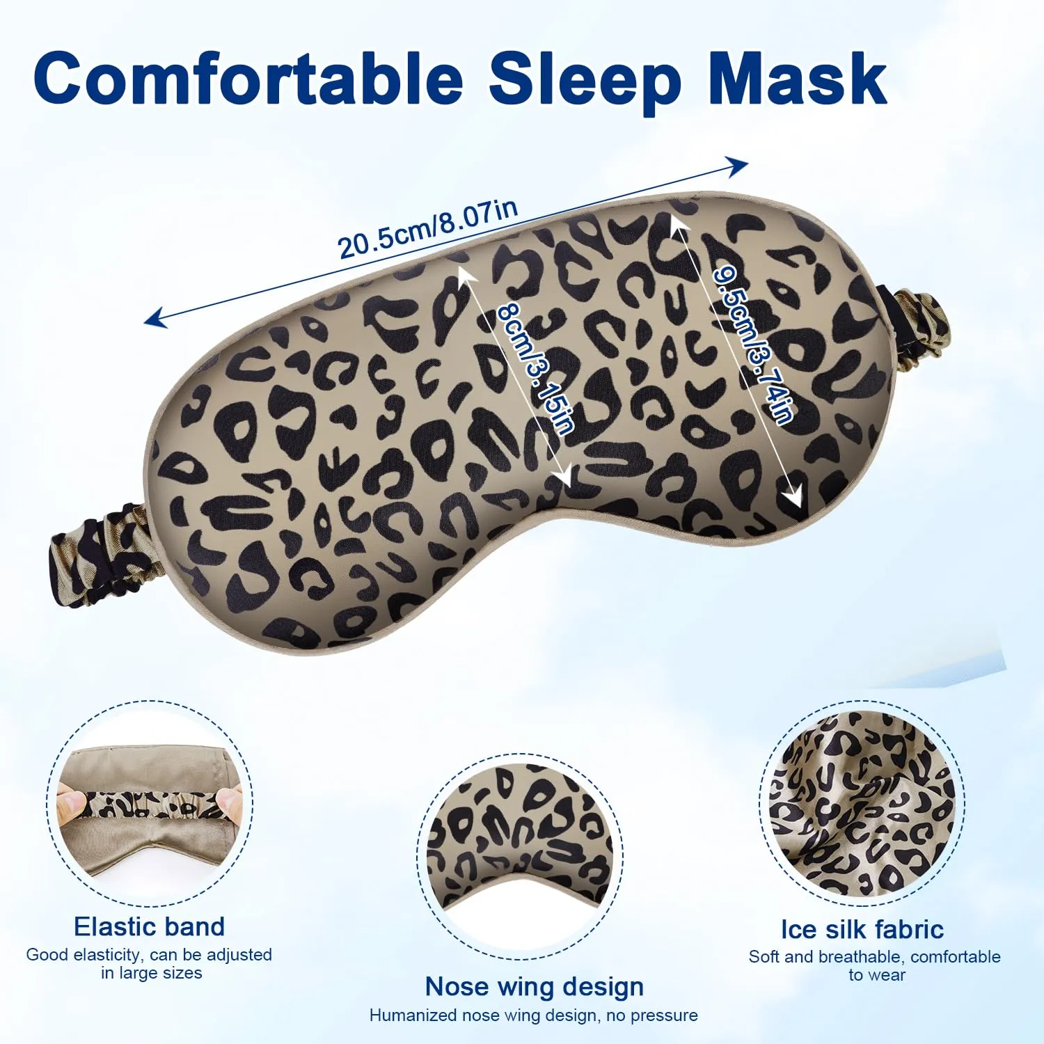 Cavoilu Sleep mask w/Cooling Gel Eye Mask, 2Packs Heated Eye Mask for Sleeping, Reusable Ice Silk Blackout Eye Cover Sleeping Mask for Travel, Home, Office, Yoga, Stocking Stuffers (Zebra Leopard)