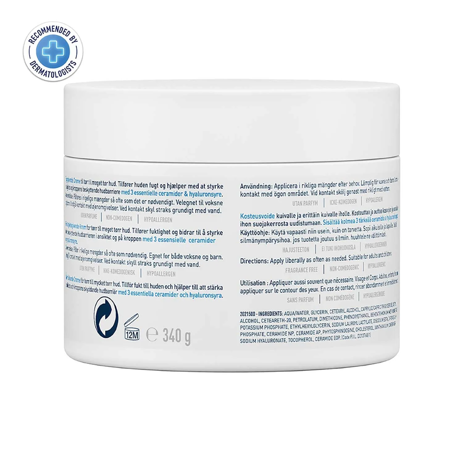 CeraVe Moisturizing Cream For Dry To Very Dry Skin (340gm) - Formulated with 3 Essential Ceramides And Hyaluronic Acid | Non-Comedogenic Moisturizer