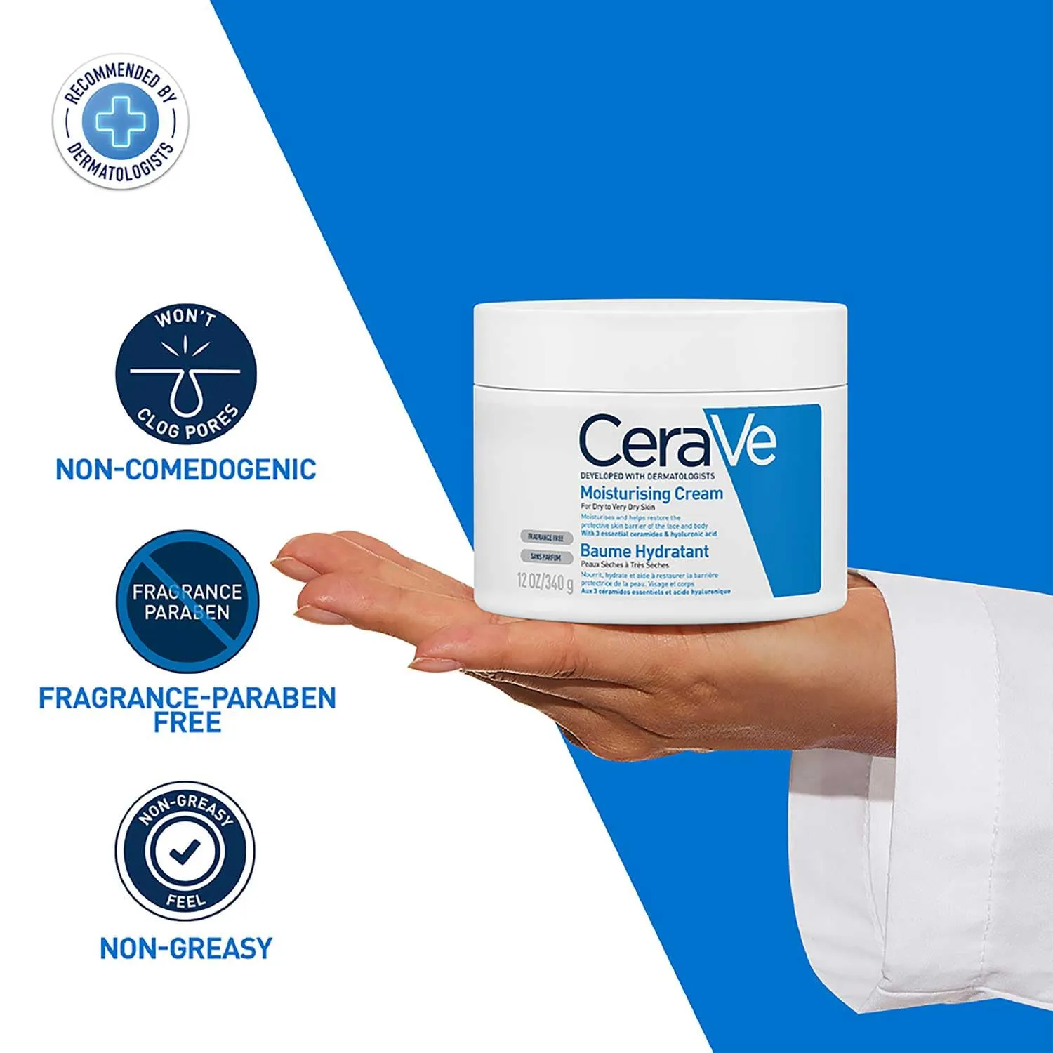 CeraVe Moisturizing Cream For Dry To Very Dry Skin (340gm) - Formulated with 3 Essential Ceramides And Hyaluronic Acid | Non-Comedogenic Moisturizer