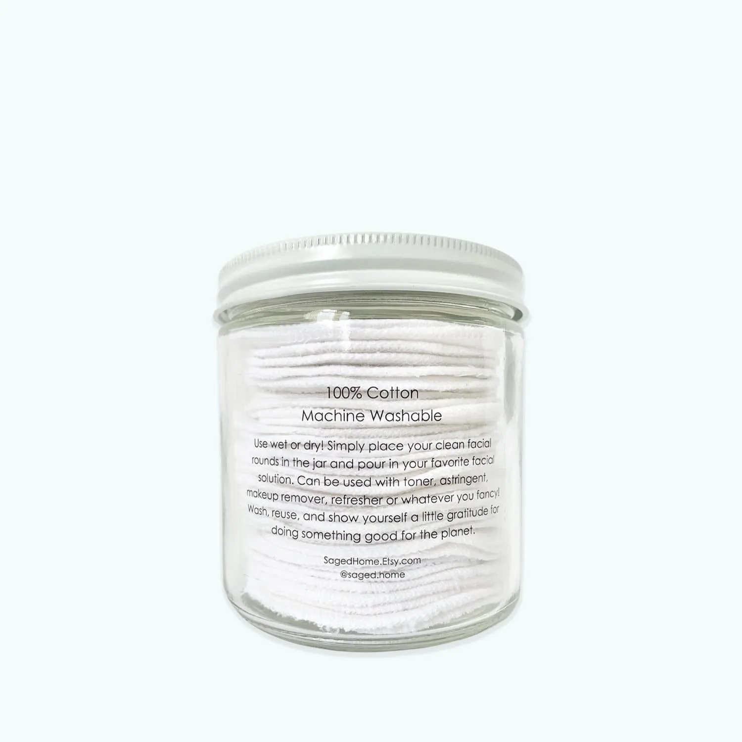 Cotton Facial Rounds in Jar- Reusable Facial Rounds, Washable & Reusable, 100% Organic Cotton Flannel, 30 Pack, In Jar