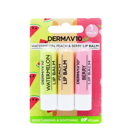 Derma V10 Watermelon  Peach & Berry Lip Balm - 3 Pack