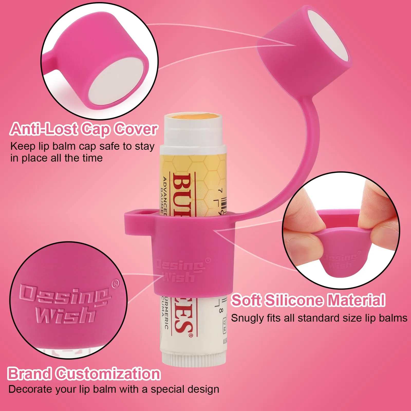 Desing Wish 2 PCS Silicone Lip Balm Holder with Cap Cover Portable Chapstick Holder Keychain Sleeve Lip Balm Key Chain with Key Ring and Wrist Strap Lanyard - Pink/Purple