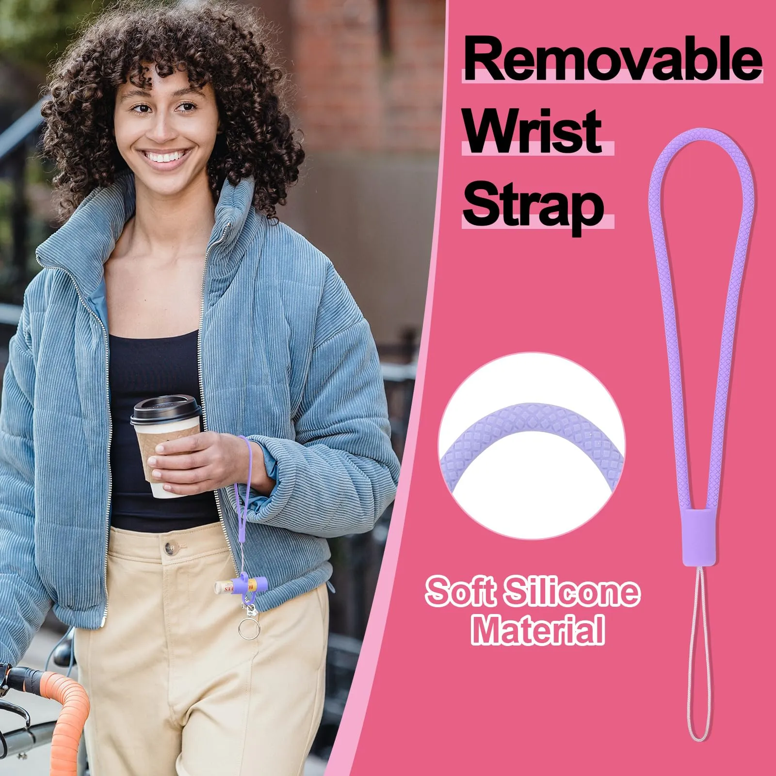 Desing Wish 2 PCS Silicone Lip Balm Holder with Cap Cover Portable Chapstick Holder Keychain Sleeve Lip Balm Key Chain with Key Ring and Wrist Strap Lanyard - Pink/Purple