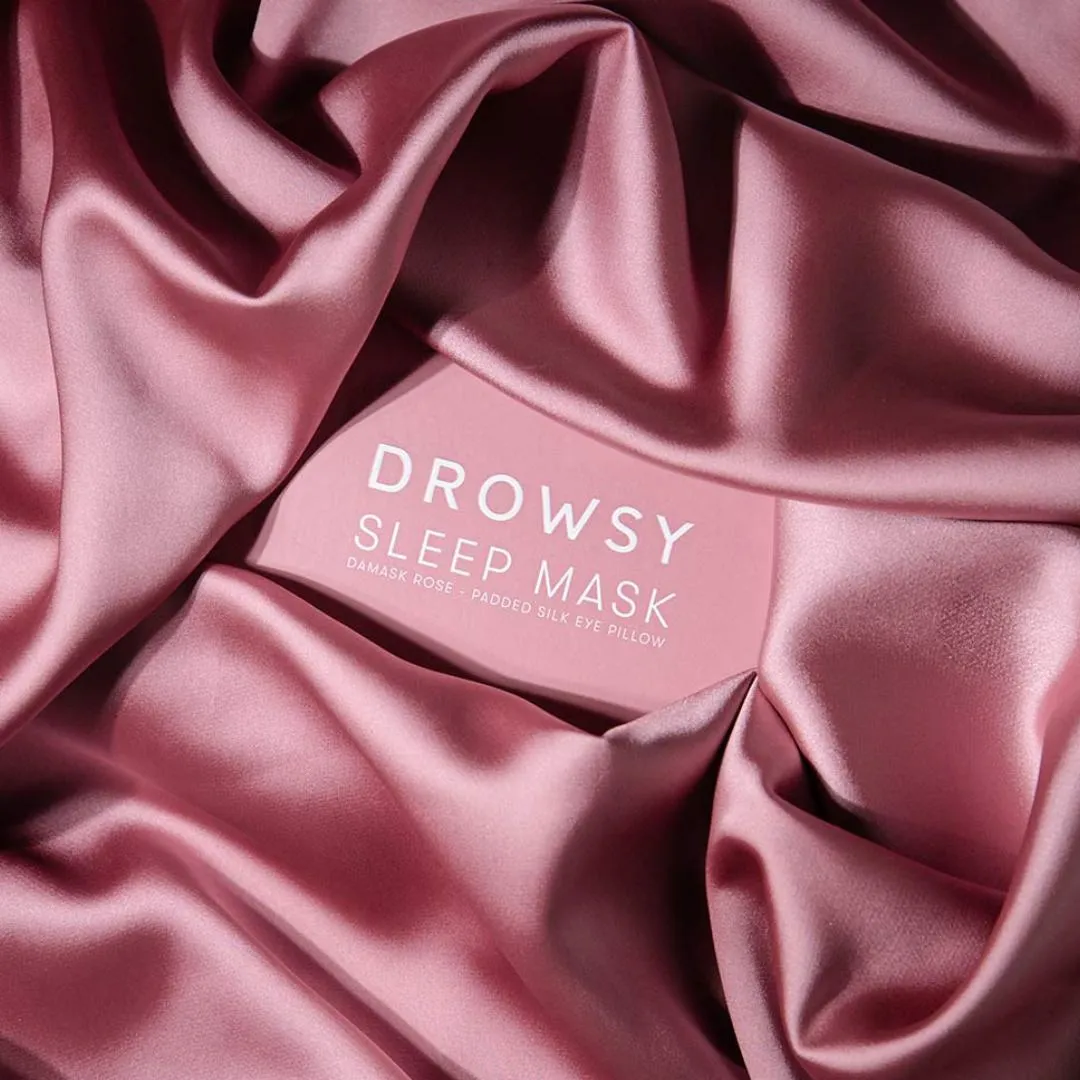Drowsy Sleep Collection - Pillow Case Akoya Pearl, Damask Rose Sleep Mask and bag