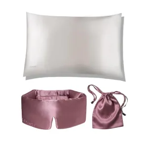 Drowsy Sleep Collection - Pillow Case Akoya Pearl, Damask Rose Sleep Mask and bag