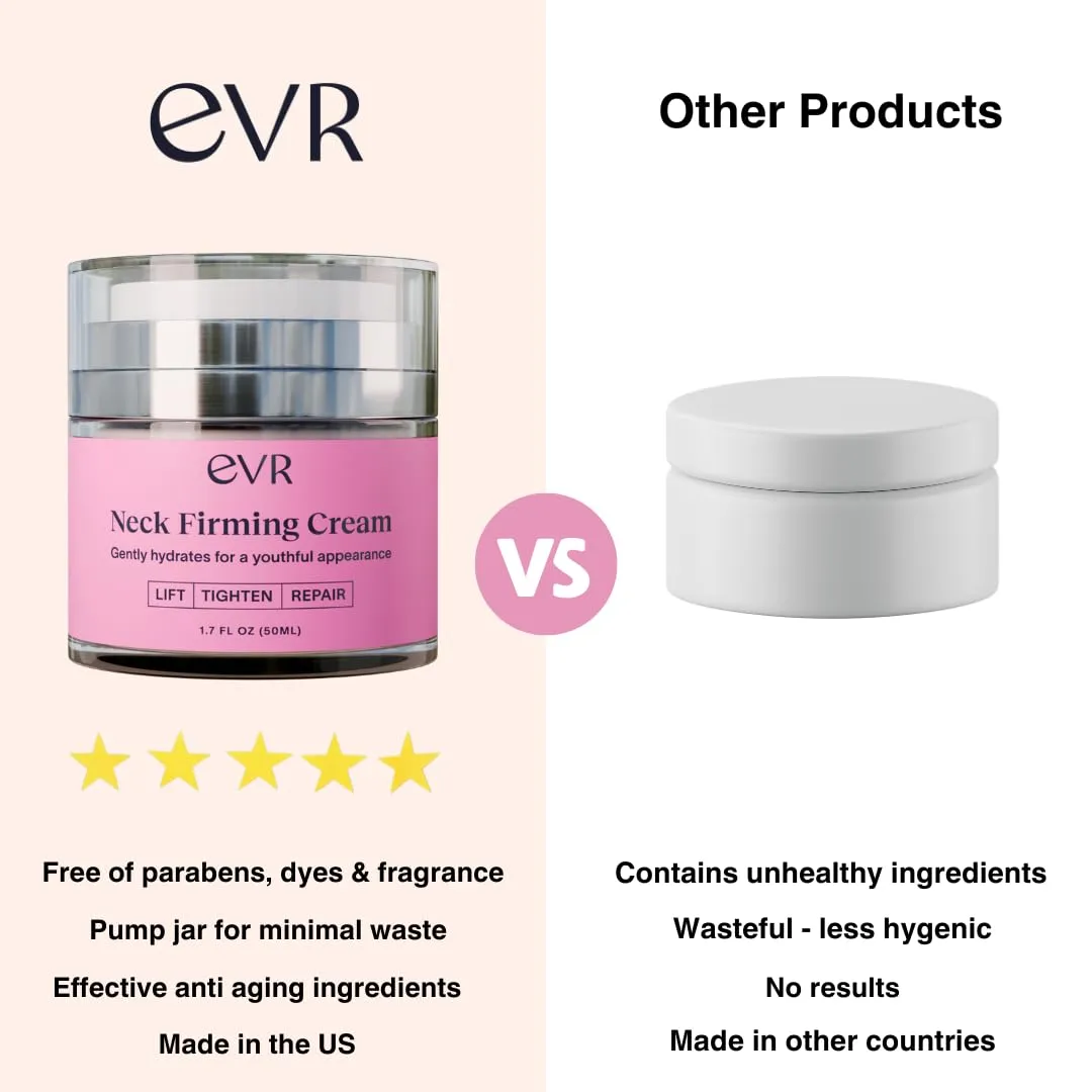 EVR BEAUTY Anti-aging Neck Firming Cream with Collagen & Hyaluronic Acid - Made in USA with Natural & Organic Ingredients Face Neck and Chest Tightening Moisturizer (Classic)