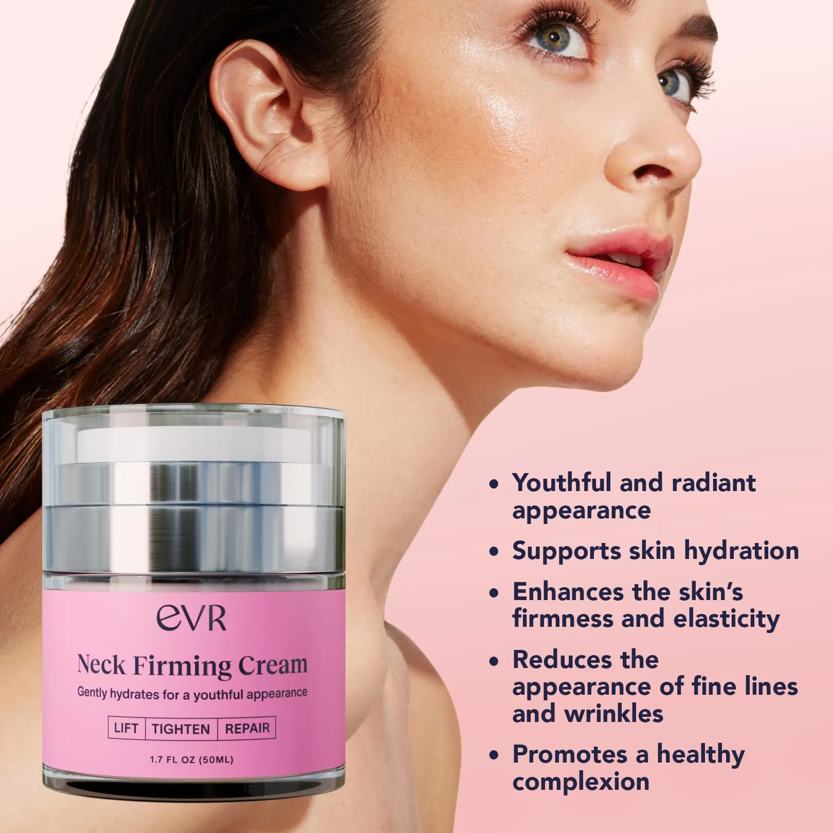 EVR BEAUTY Anti-aging Neck Firming Cream with Collagen & Hyaluronic Acid - Made in USA with Natural & Organic Ingredients Face Neck and Chest Tightening Moisturizer (Classic)