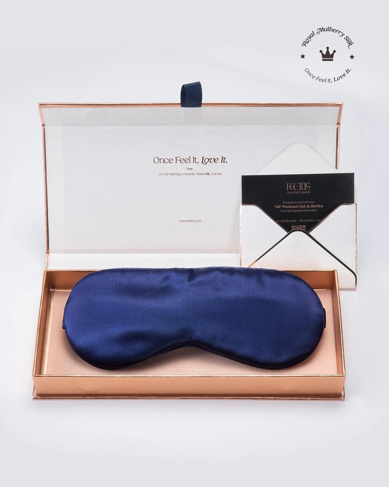 FEELITS 100% Royal Mulberry Silk. Natural Beauty Sleep Eye Mask- 22-momme Lapis Blue