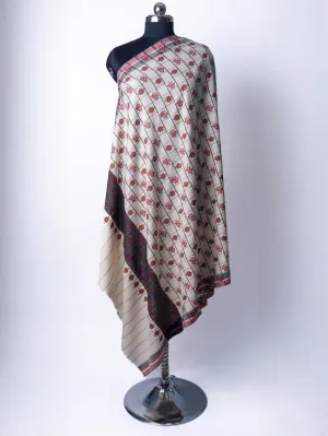 Geometric Elegance Hand Embroidered Pashmina Shawl