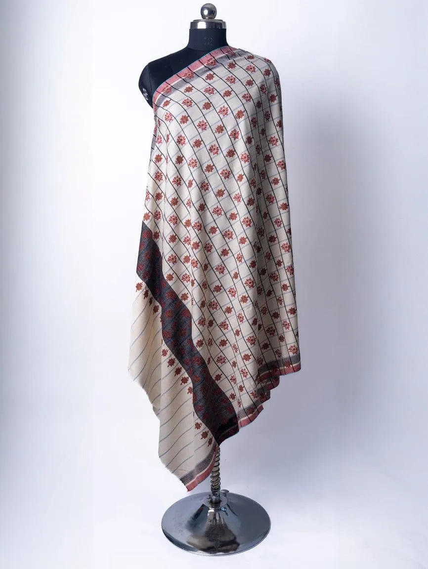 Geometric Elegance Hand Embroidered Pashmina Shawl