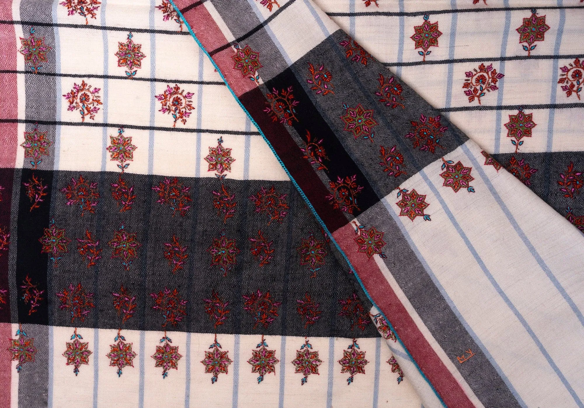 Geometric Elegance Hand Embroidered Pashmina Shawl