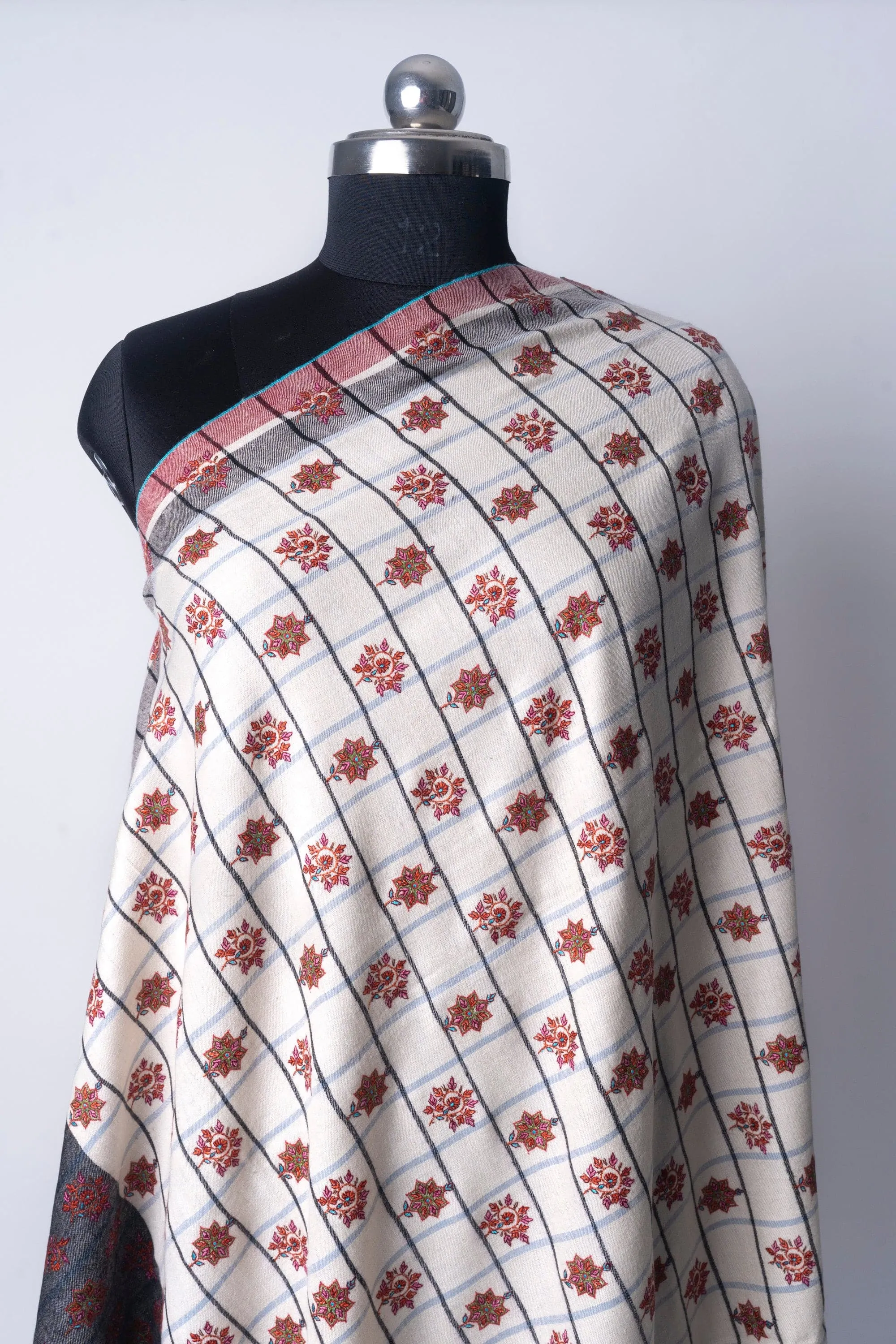 Geometric Elegance Hand Embroidered Pashmina Shawl
