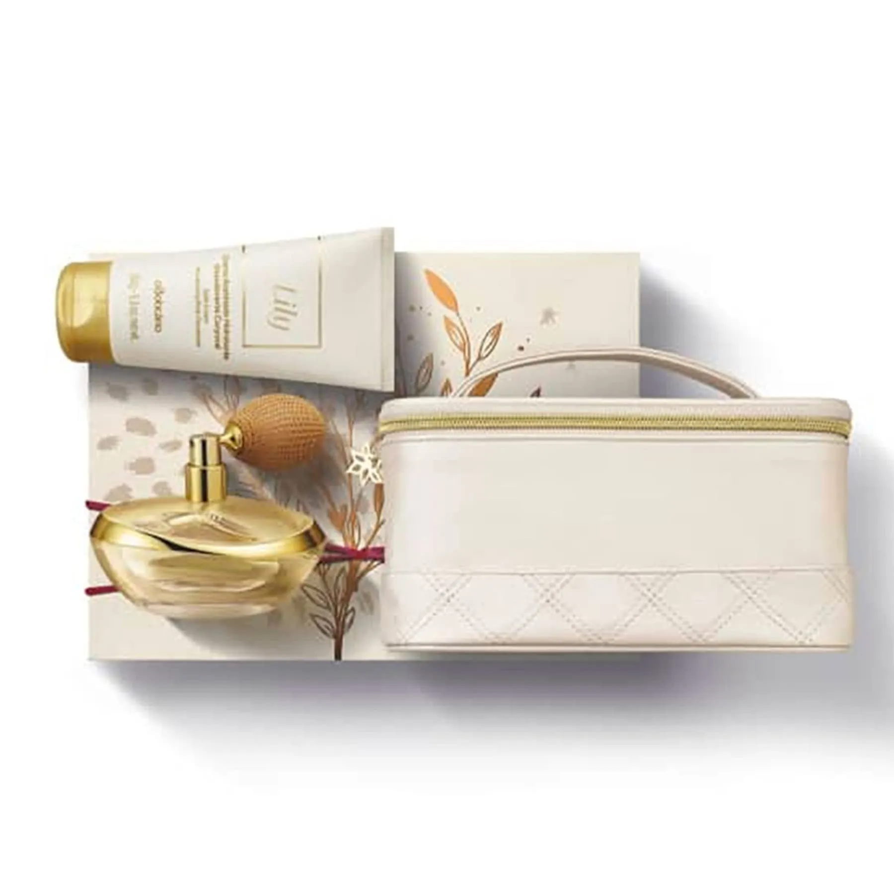 Gift Kit Lily: Eau De Parfum 75ml   Moisturizing Cream 150g   Paddle - o Boticario