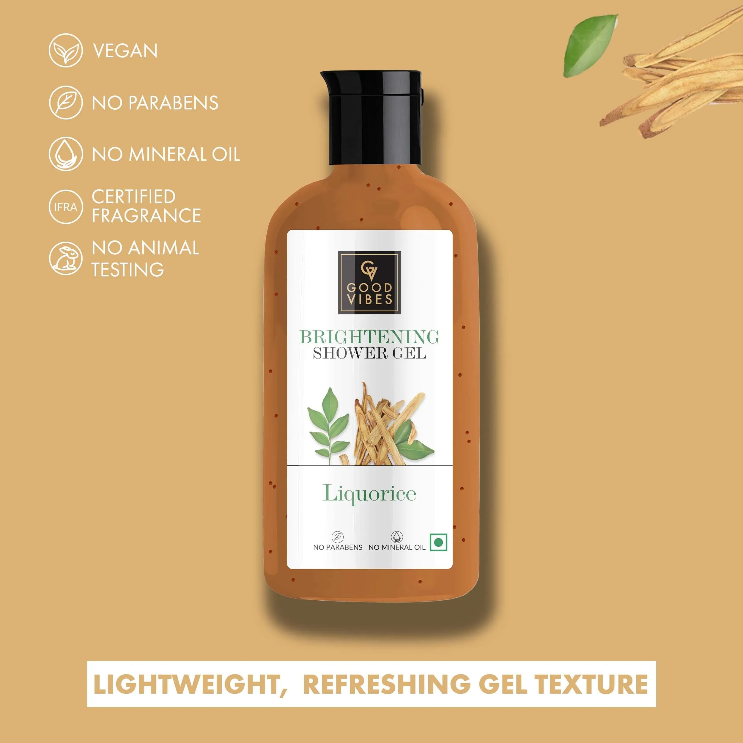 Good Vibes Liquorice Brightening Shower Gel|With Vitamin B3 & Rosemary Leaf Oil | Lightening, Antioxidant | Vegan, No Parabens, No Mineral Oil, Certified Fragrance, No Animal Testing (300 ml)