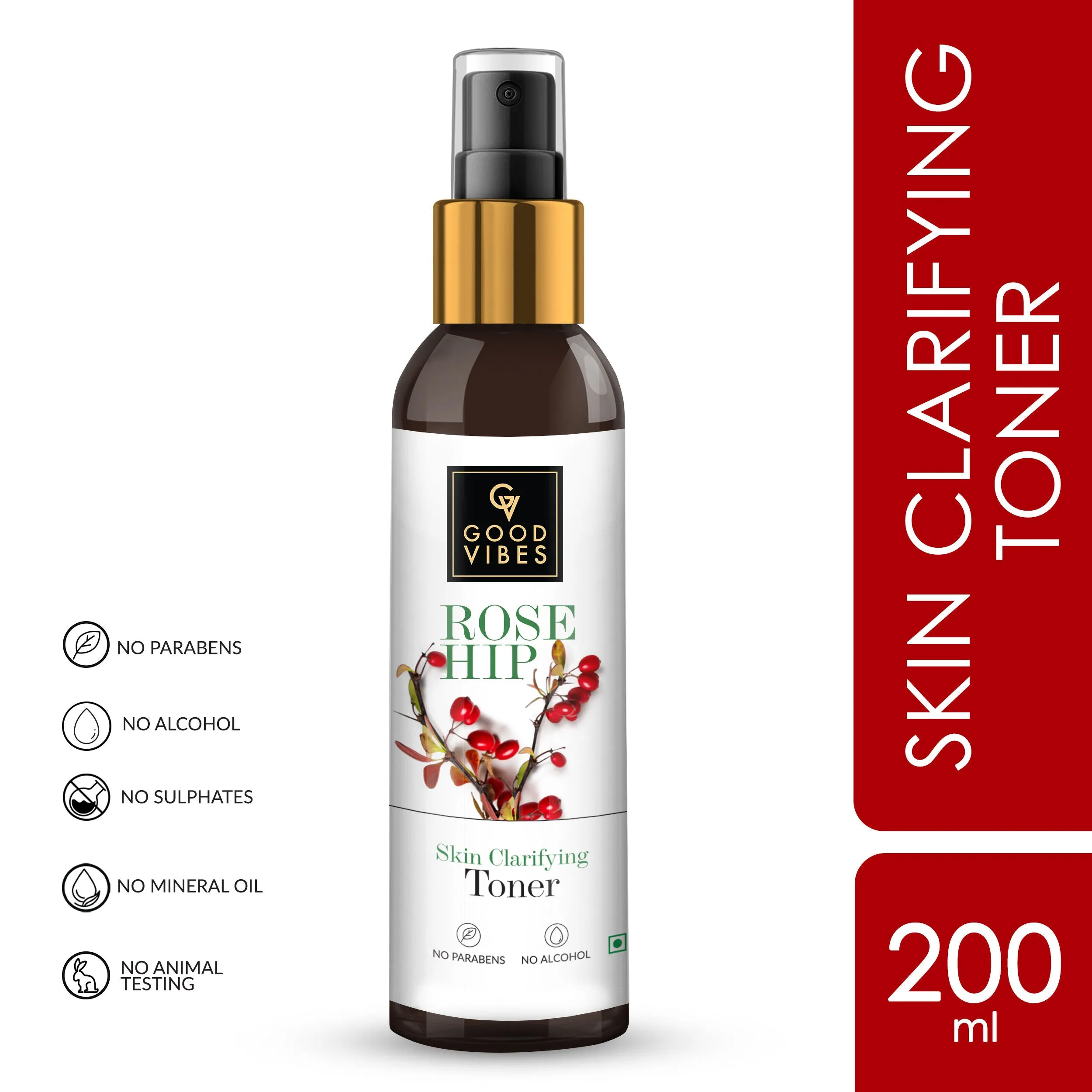 Good Vibes Rosehip Skin Clarifying Toner | Refreshes, Hydrates | With Avocado Oil | No Parabens, No Alcohol, No Sulphates, No Animal Testing (200 ml)