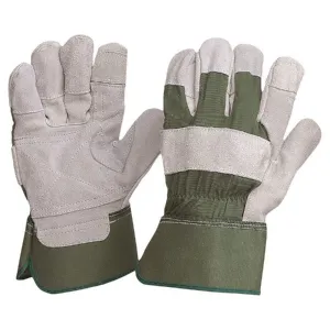 GREEN COTTON / LEATHER GLOVES LARGE