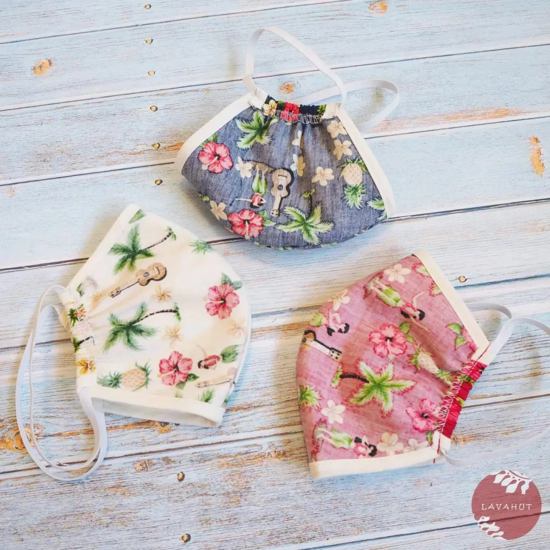 Hawaiian Face Mask • Cream Hula Girl   Trim